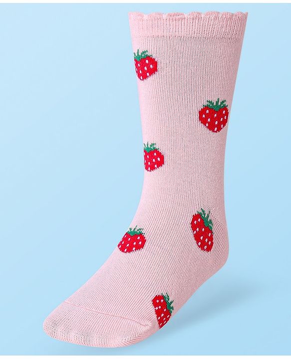 Cute Walk by Babyhug Cotton Lycra Knit Anti-bacterial Socks Polka Dots & Strawberry Design Pack of 3 - Pink White & Red