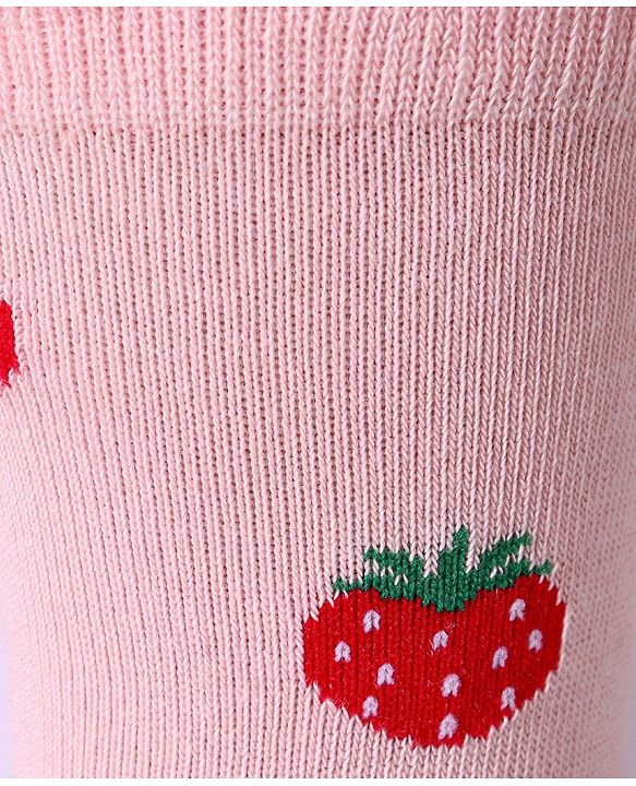Cute Walk by Babyhug Cotton Lycra Knit Anti-bacterial Socks Polka Dots & Strawberry Design Pack of 3 - Pink White & Red