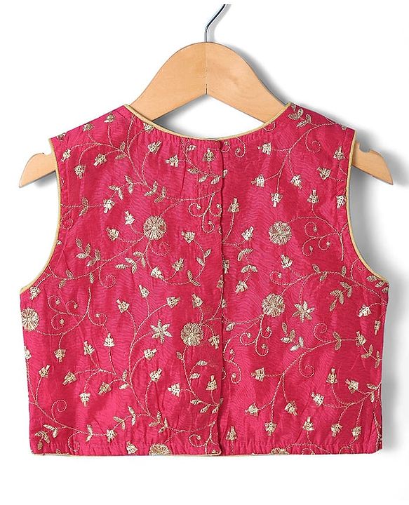 Pine Kids Woven Sleeveless Floral Embroidered Choli & Lahenga Dupatta Set With Floral Foil Print - White & Dark Pink