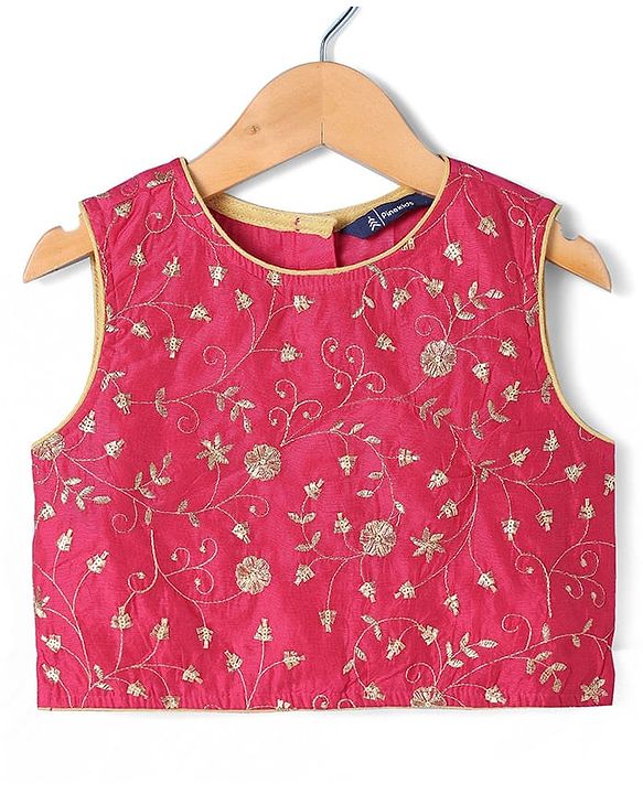 Pine Kids Woven Sleeveless Floral Embroidered Choli & Lahenga Dupatta Set With Floral Foil Print - White & Dark Pink