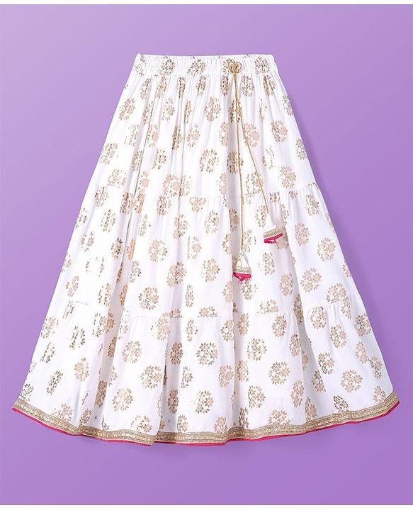 Pine Kids Woven Sleeveless Floral Embroidered Choli & Lahenga Dupatta Set With Floral Foil Print - White & Dark Pink