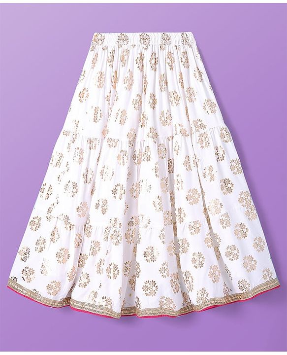 Pine Kids Woven Sleeveless Floral Embroidered Choli & Lahenga Dupatta Set With Floral Foil Print - White & Dark Pink