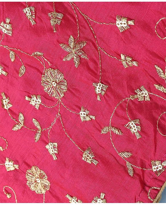 Pine Kids Woven Sleeveless Floral Embroidered Choli & Lahenga Dupatta Set With Floral Foil Print - White & Dark Pink
