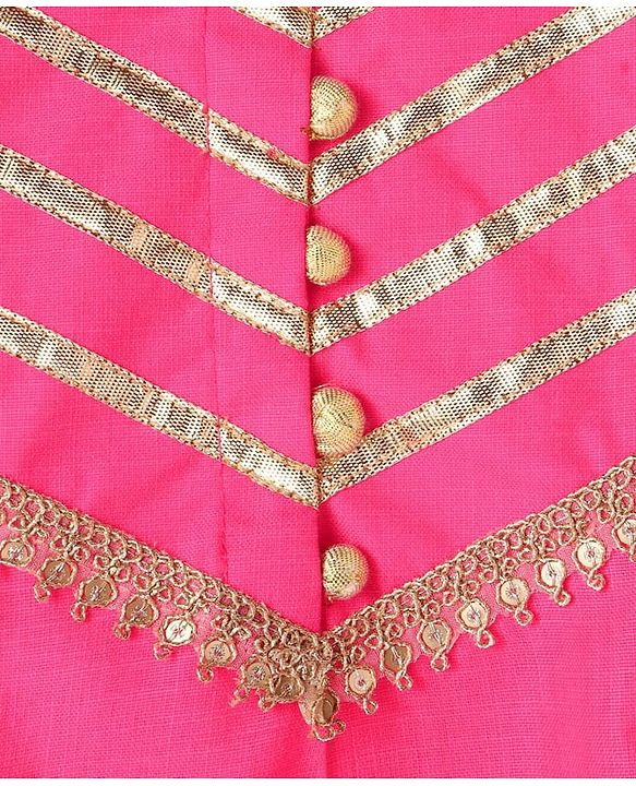 Pine Kids Woven Full Sleeves Kurti Patiala & Dupatta Set with Foil Print & Lace Detailing - Pink