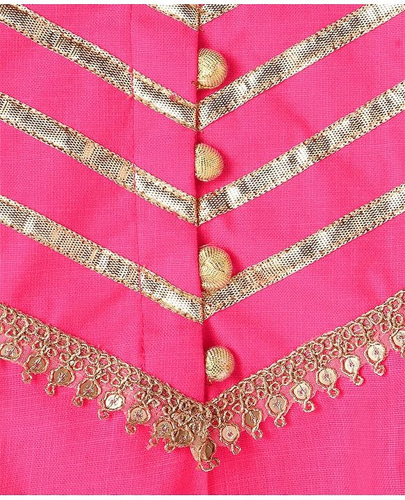 Pine Kids Woven Full Sleeves Kurti Patiala & Dupatta Set with Foil Print & Lace Detailing - Pink