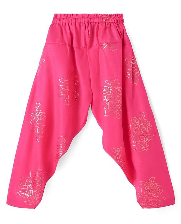 Pine Kids Woven Full Sleeves Kurti Patiala & Dupatta Set with Foil Print & Lace Detailing - Pink