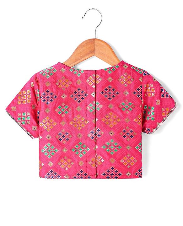 Pine Kids Woven Half Sleeves  Embroidered Choli Lahenga set With Dupatta - Dark Orange