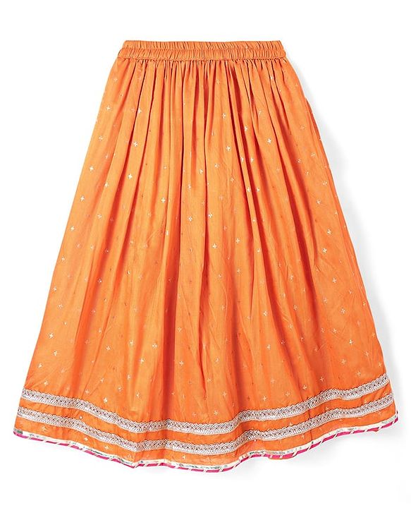 Pine Kids Woven Half Sleeves  Embroidered Choli Lahenga set With Dupatta - Dark Orange