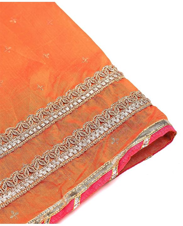 Pine Kids Woven Half Sleeves  Embroidered Choli Lahenga set With Dupatta - Dark Orange