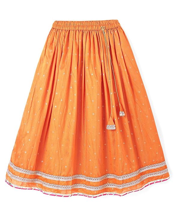 Pine Kids Woven Half Sleeves  Embroidered Choli Lahenga set With Dupatta - Dark Orange