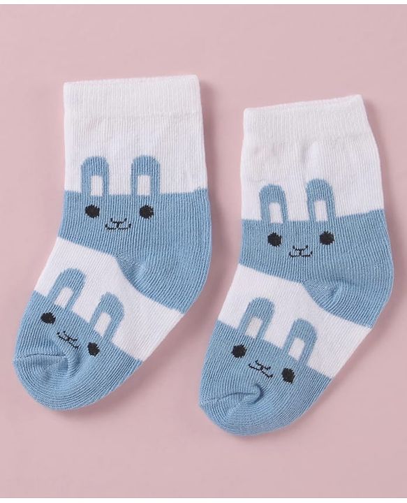 Cute Walk by Babyhug Cotton Knit Anti Bacterial Ankle Length Socks With Polka Dots & Bunny Print -  White
