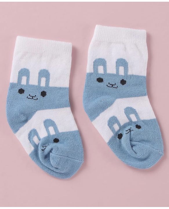 Cute Walk by Babyhug Cotton Knit Anti Bacterial Ankle Length Socks With Polka Dots & Bunny Print -  White
