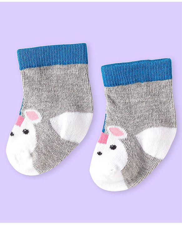 Cute Walk by Babyhug Knit Ankle Length Antibacterial Socks with Bear Design & Stripes Pack of 3 - White & Grey