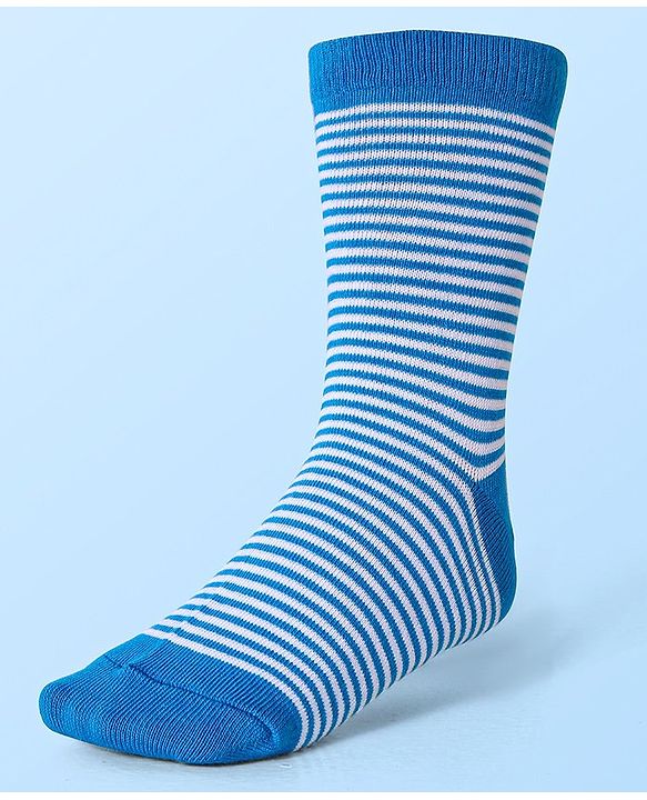 Cute Walk by Babyhug Cotton Lycra Knit Anti-bacterial Socks Strips & Dinosaur Design Pack of 3 - Yellow White & Blue