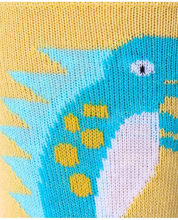 Cute Walk by Babyhug Cotton Lycra Knit Anti-bacterial Socks Strips & Dinosaur Design Pack of 3 - Yellow White & Blue