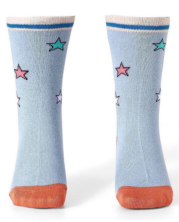Cute Walk by Babyhug Cotton Lycra Knit Anti-bacterial Socks Strips Stars & Car Design Pack of 3 - Light Blue & Black