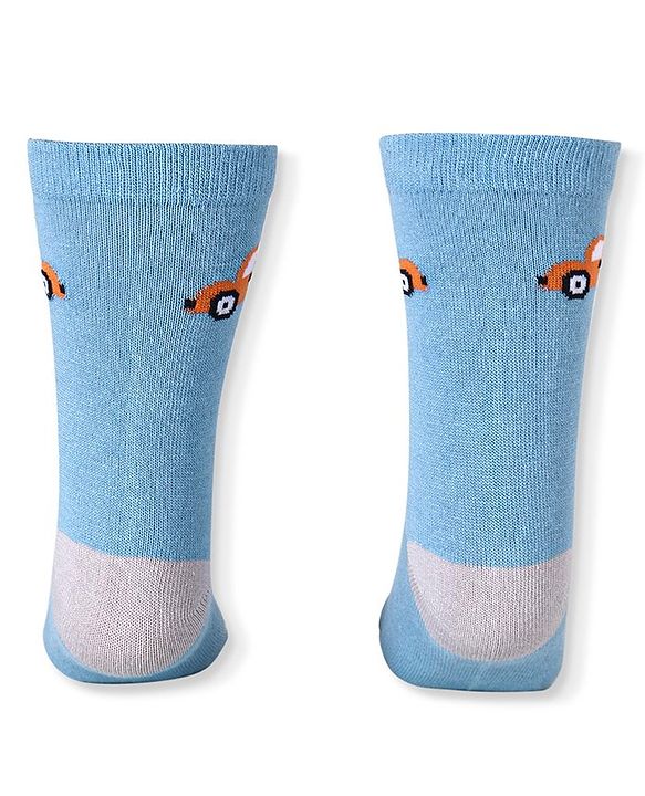 Cute Walk by Babyhug Cotton Lycra Knit Anti-bacterial Socks Strips Stars & Car Design Pack of 3 - Light Blue & Black