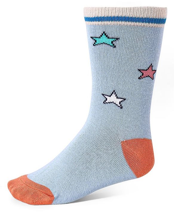 Cute Walk by Babyhug Cotton Lycra Knit Anti-bacterial Socks Strips Stars & Car Design Pack of 3 - Light Blue & Black