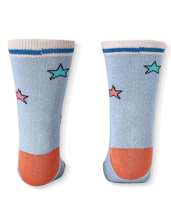 Cute Walk by Babyhug Cotton Lycra Knit Anti-bacterial Socks Strips Stars & Car Design Pack of 3 - Light Blue & Black