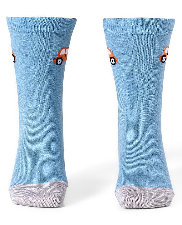 Cute Walk by Babyhug Cotton Lycra Knit Anti-bacterial Socks Strips Stars & Car Design Pack of 3 - Light Blue & Black