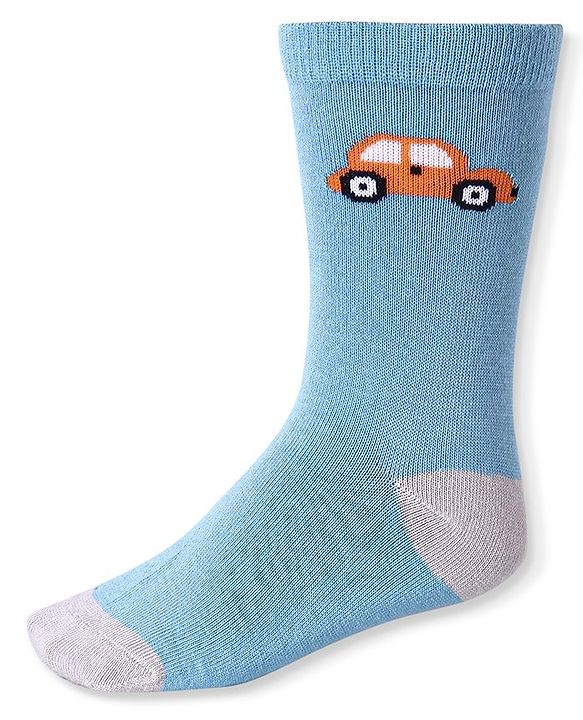 Cute Walk by Babyhug Cotton Lycra Knit Anti-bacterial Socks Strips Stars & Car Design Pack of 3 - Light Blue & Black
