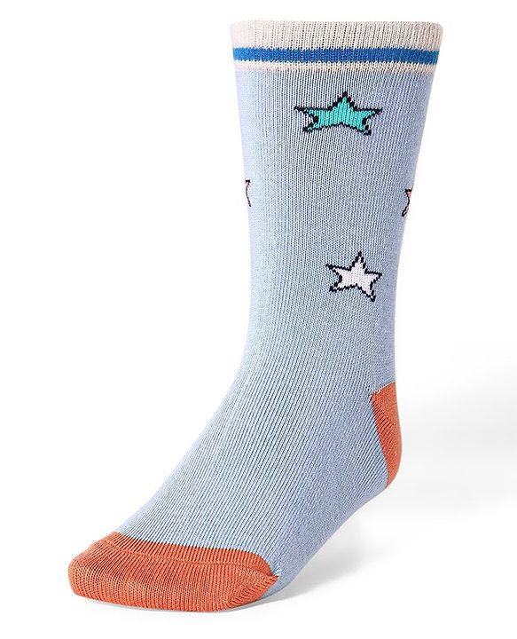 Cute Walk by Babyhug Cotton Lycra Knit Anti-bacterial Socks Strips Stars & Car Design Pack of 3 - Light Blue & Black