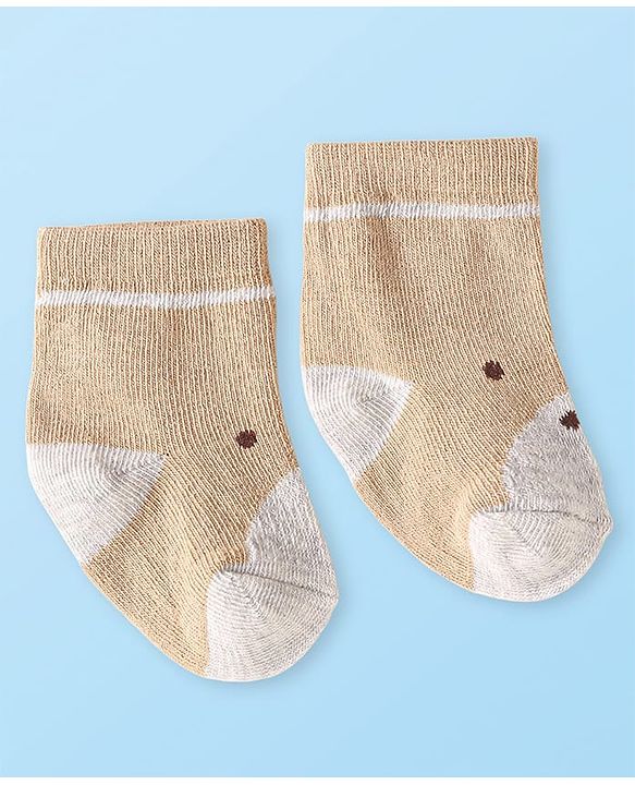 Cute Walk by Babyhug Knit Ankle Length Antibacterial Socks with Bear Design Pack of 3 - Tan