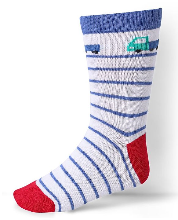 Cute Walk by Babyhug Ankle Length Socks With Vehicle Print Pack of 3 - White & Blue
