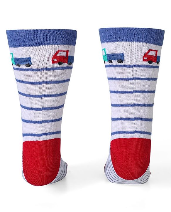 Cute Walk by Babyhug Ankle Length Socks With Vehicle Print Pack of 3 - White & Blue