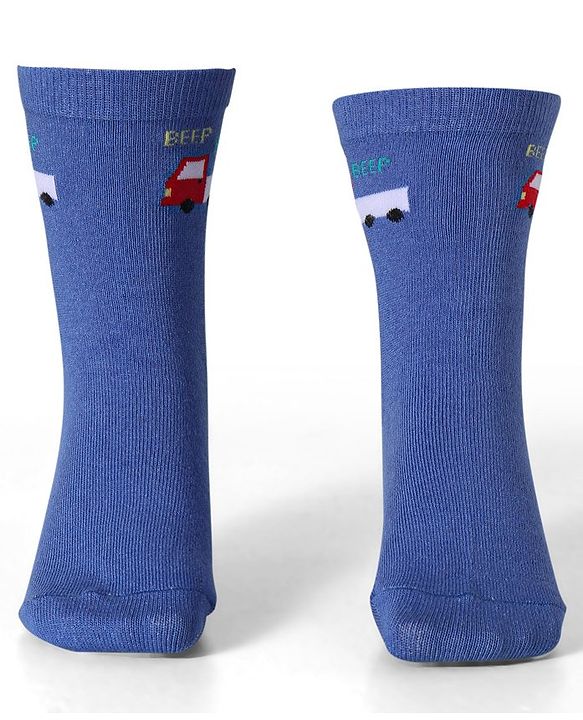 Cute Walk by Babyhug Ankle Length Socks With Vehicle Print Pack of 3 - White & Blue