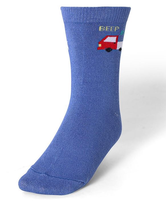 Cute Walk by Babyhug Ankle Length Socks With Vehicle Print Pack of 3 - White & Blue