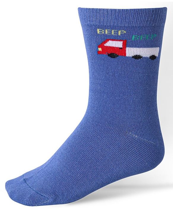Cute Walk by Babyhug Ankle Length Socks With Vehicle Print Pack of 3 - White & Blue