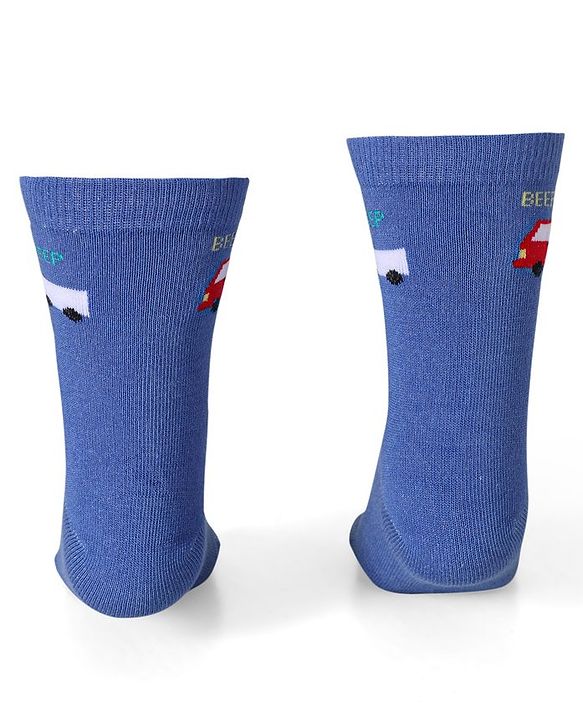 Cute Walk by Babyhug Ankle Length Socks With Vehicle Print Pack of 3 - White & Blue