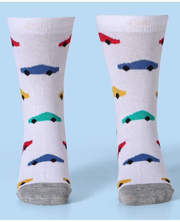Cute Walk by Babyhug Ankle Length Socks With Vehicle Print Pack of 3 - White & Blue
