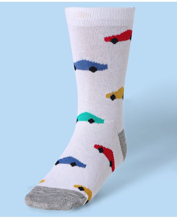 Cute Walk by Babyhug Ankle Length Socks With Vehicle Print Pack of 3 - White & Blue