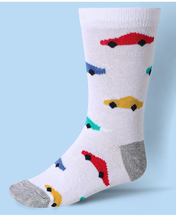 Cute Walk by Babyhug Ankle Length Socks With Vehicle Print Pack of 3 - White & Blue