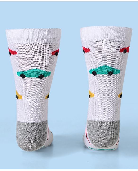 Cute Walk by Babyhug Ankle Length Socks With Vehicle Print Pack of 3 - White & Blue