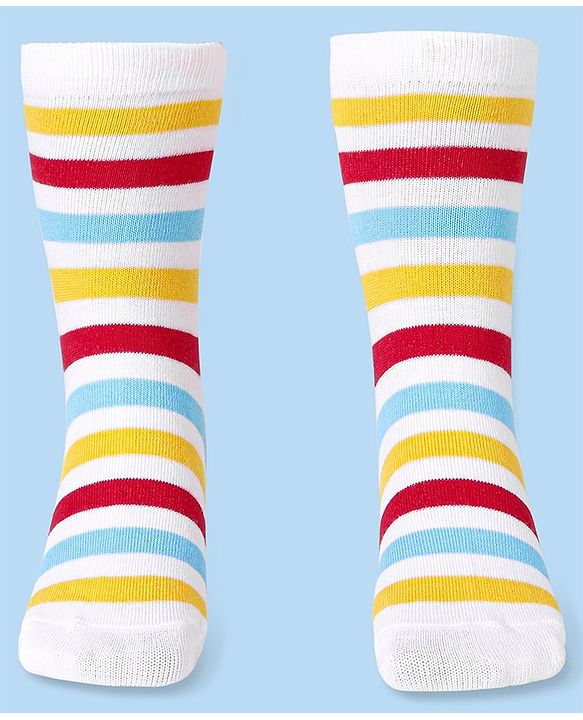 Cute Walk by Babyhug Cotton Lycra Knit Anti-bacterial Socks Strips & Cars Design Pack of 3 - Navy Blue & White