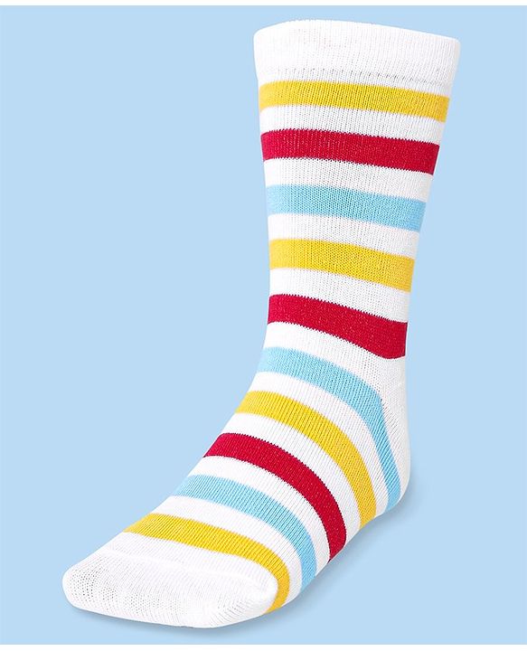Cute Walk by Babyhug Cotton Lycra Knit Anti-bacterial Socks Strips & Cars Design Pack of 3 - Navy Blue & White