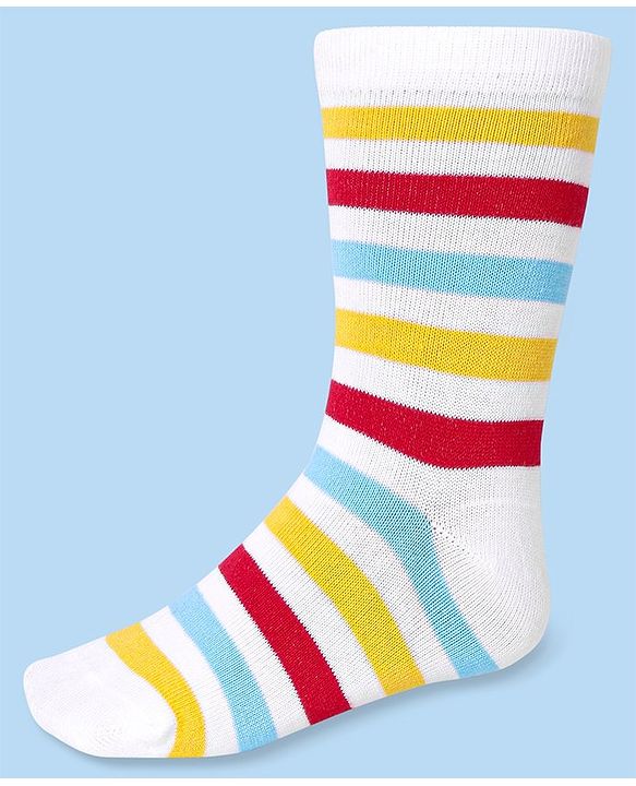 Cute Walk by Babyhug Cotton Lycra Knit Anti-bacterial Socks Strips & Cars Design Pack of 3 - Navy Blue & White