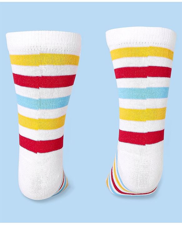 Cute Walk by Babyhug Cotton Lycra Knit Anti-bacterial Socks Strips & Cars Design Pack of 3 - Navy Blue & White