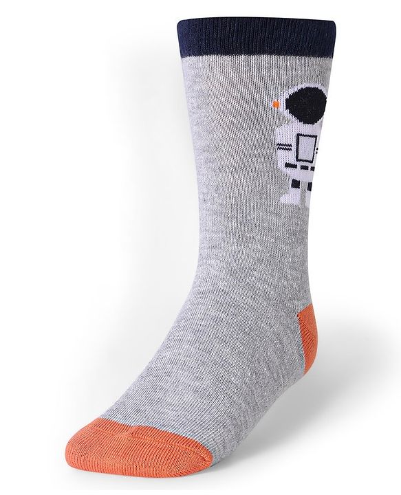 Cute Walk by Babyhug Cotton Lycra Knit Anti-bacterial Socks Strips Stars & Astronaut Design Pack of 3 - Blue Black & Gray