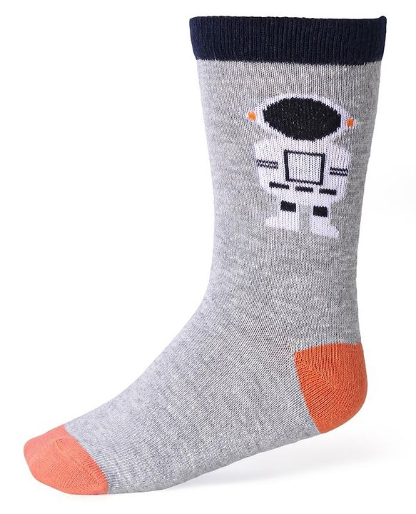 Cute Walk by Babyhug Cotton Lycra Knit Anti-bacterial Socks Strips Stars & Astronaut Design Pack of 3 - Blue Black & Gray