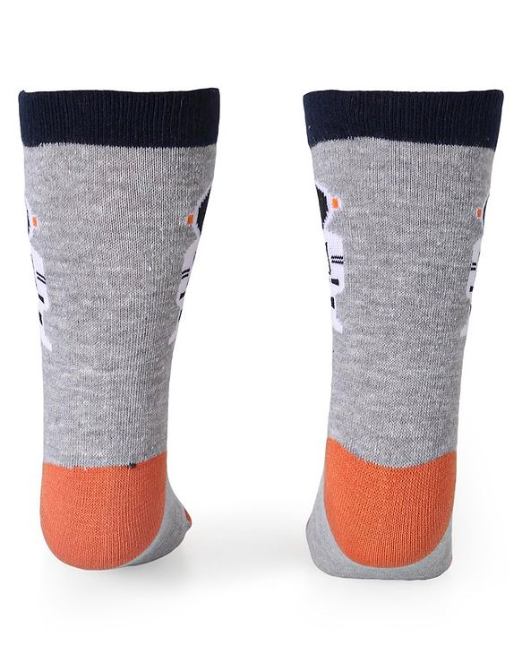 Cute Walk by Babyhug Cotton Lycra Knit Anti-bacterial Socks Strips Stars & Astronaut Design Pack of 3 - Blue Black & Gray