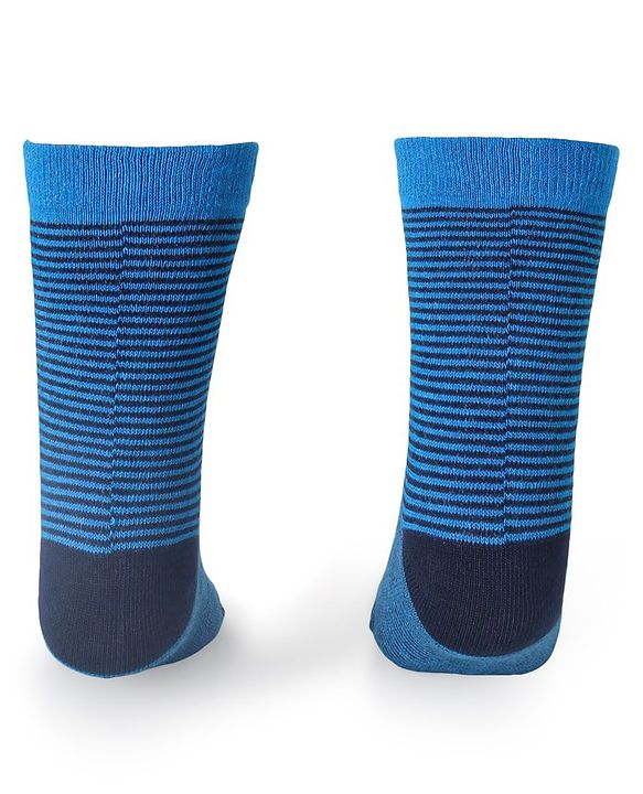 Cute Walk by Babyhug Cotton Lycra Knit Anti-bacterial Socks Strips Stars & Astronaut Design Pack of 3 - Blue Black & Gray