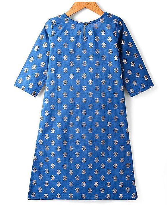 Pine Kids Cotton Woven Half Sleeves Floral Printed Kurta Salwar Dupatta Set with Lace & Sequin Detailing - Navy Blue