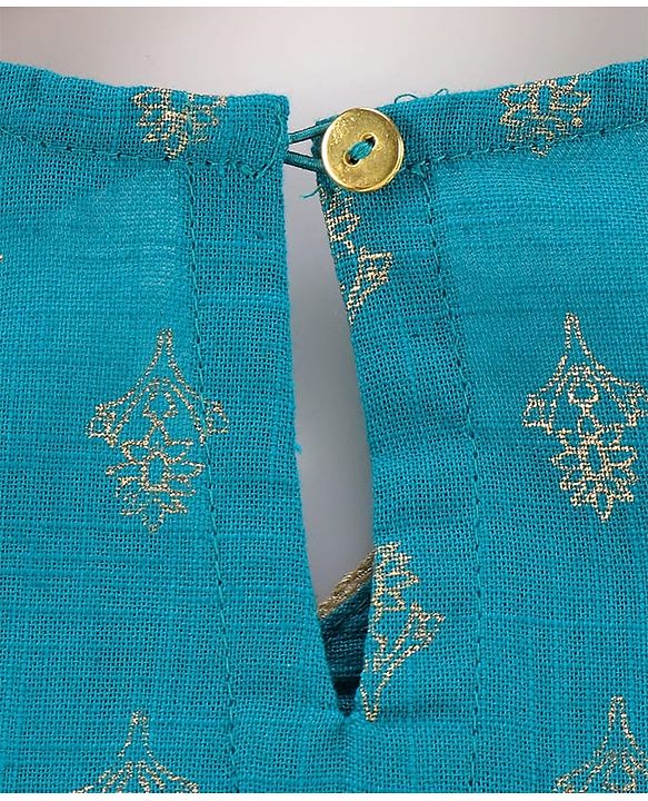 Pine Kids Cotton Woven Half Sleeves Floral Printed Kurta Salwar Dupatta Set with Lace & Sequin Detailing - Teal Blue