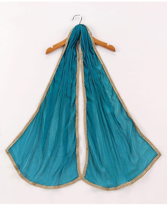 Pine Kids Cotton Woven Half Sleeves Floral Printed Kurta Salwar Dupatta Set with Lace & Sequin Detailing - Teal Blue