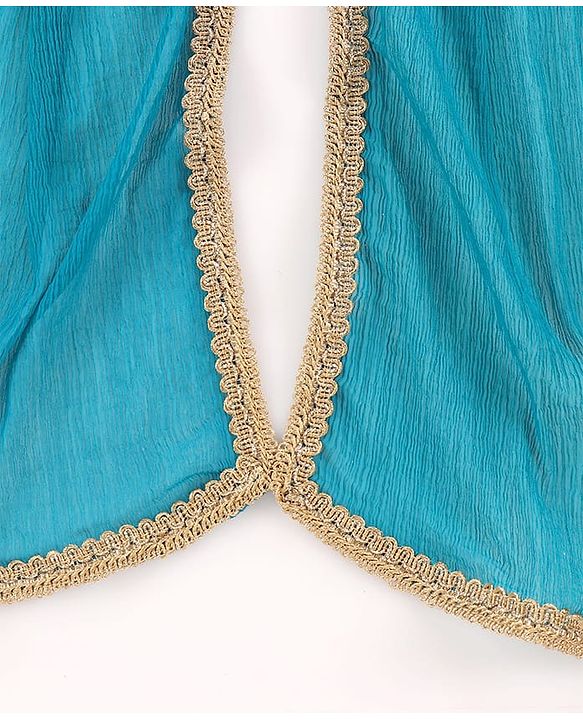 Pine Kids Cotton Woven Half Sleeves Floral Printed Kurta Salwar Dupatta Set with Lace & Sequin Detailing - Teal Blue