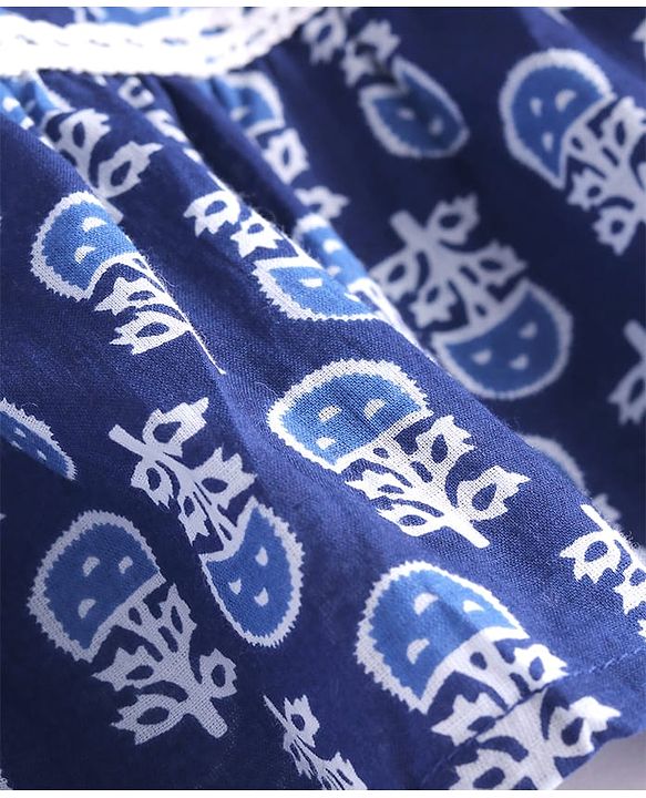 Pine Kids Woven Full Sleeves Tiered Ethnic Dress with Floral Print - Navy Blue